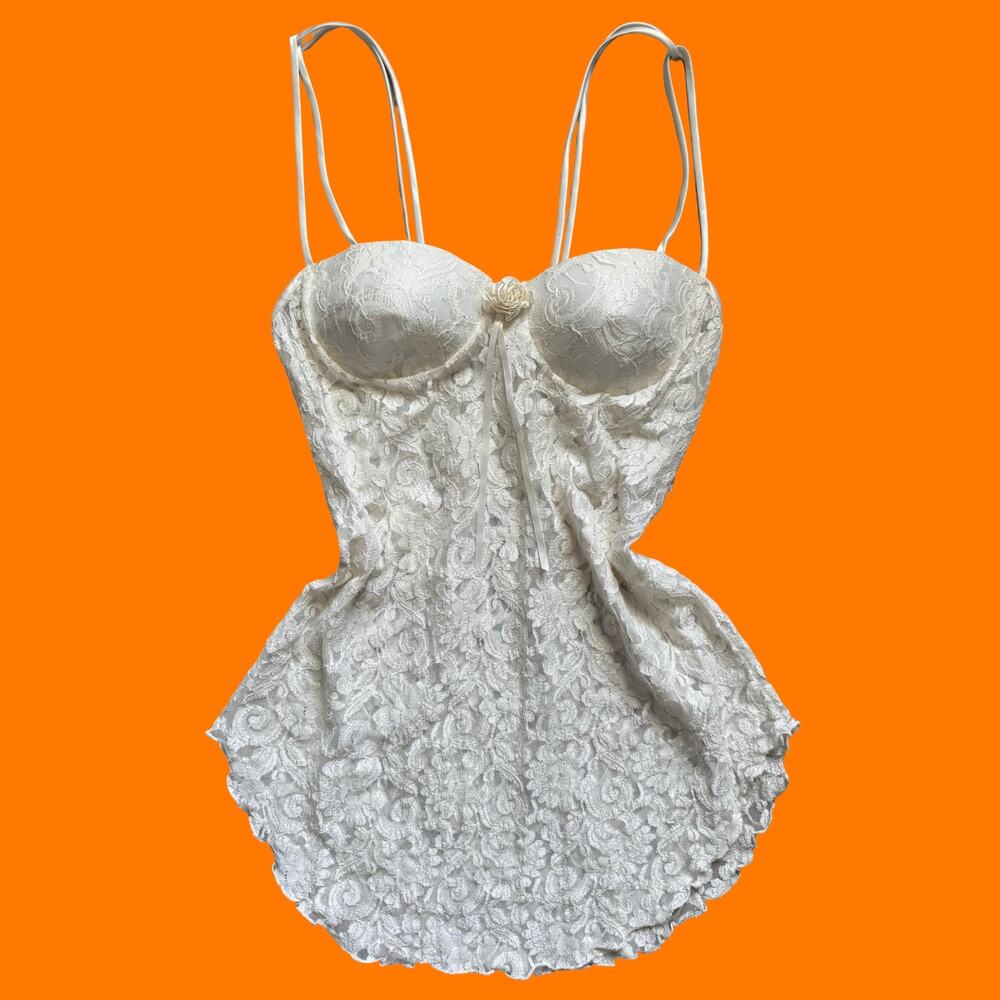 90's vintage lace floral rosette wedding bridal slip dress MEDIUM cinema etoile